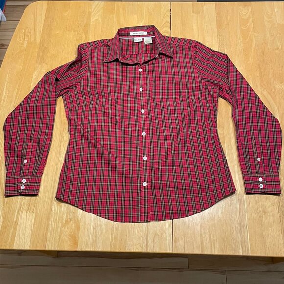 L.L. BEAN Red Plaid Button Up Shirt Long Sleeve 100% Cotton Wrinkle Free Men's S - Picture 10 of 11